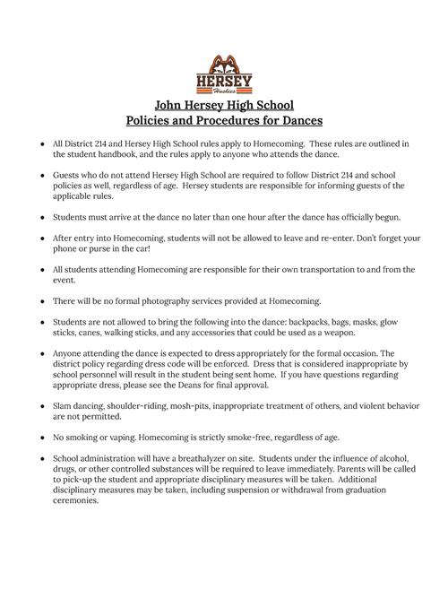 Homecoming Policies 2022